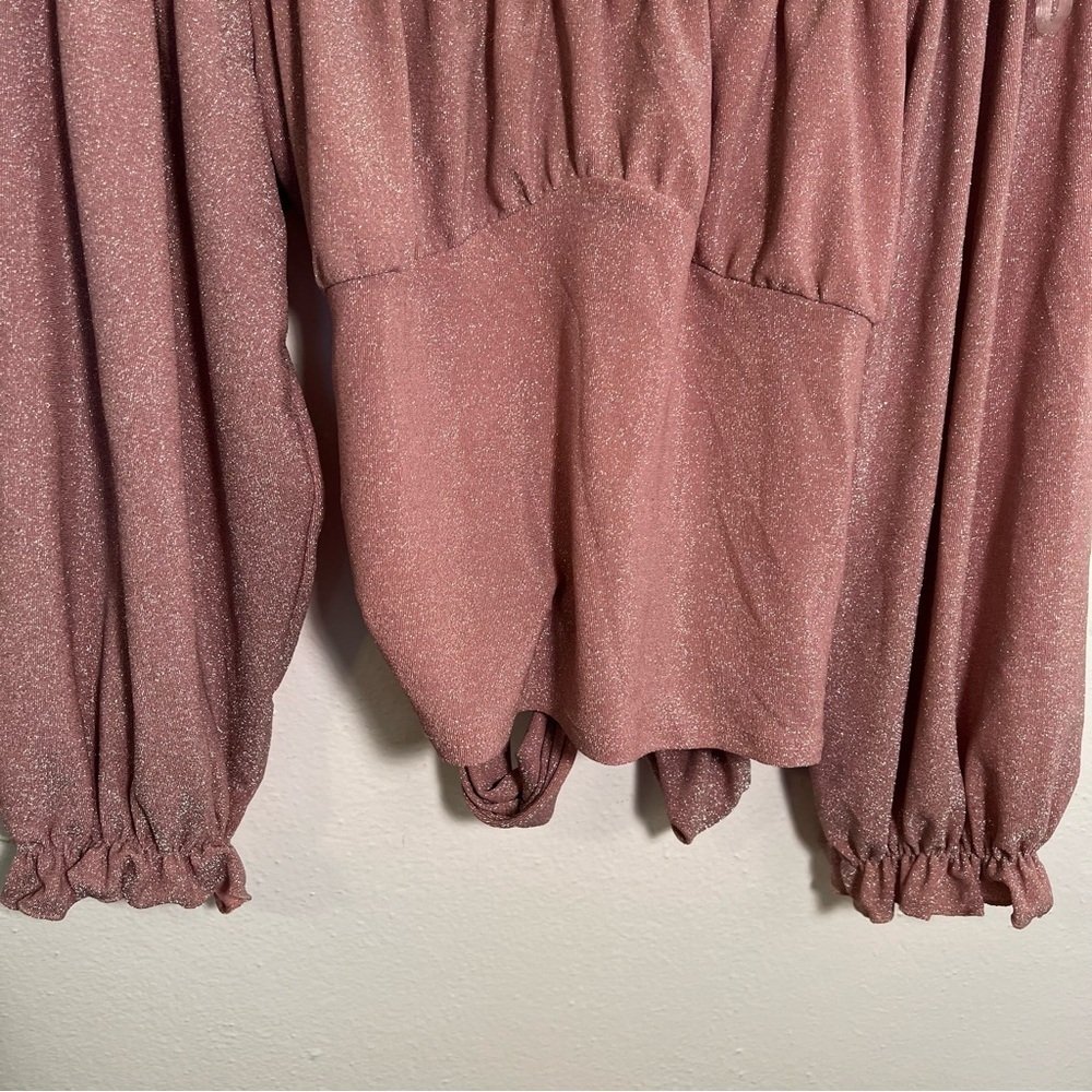 Ava James Off Shoulder Blouse Sparkly Light Pink Open Back S - Picture 3 of 8